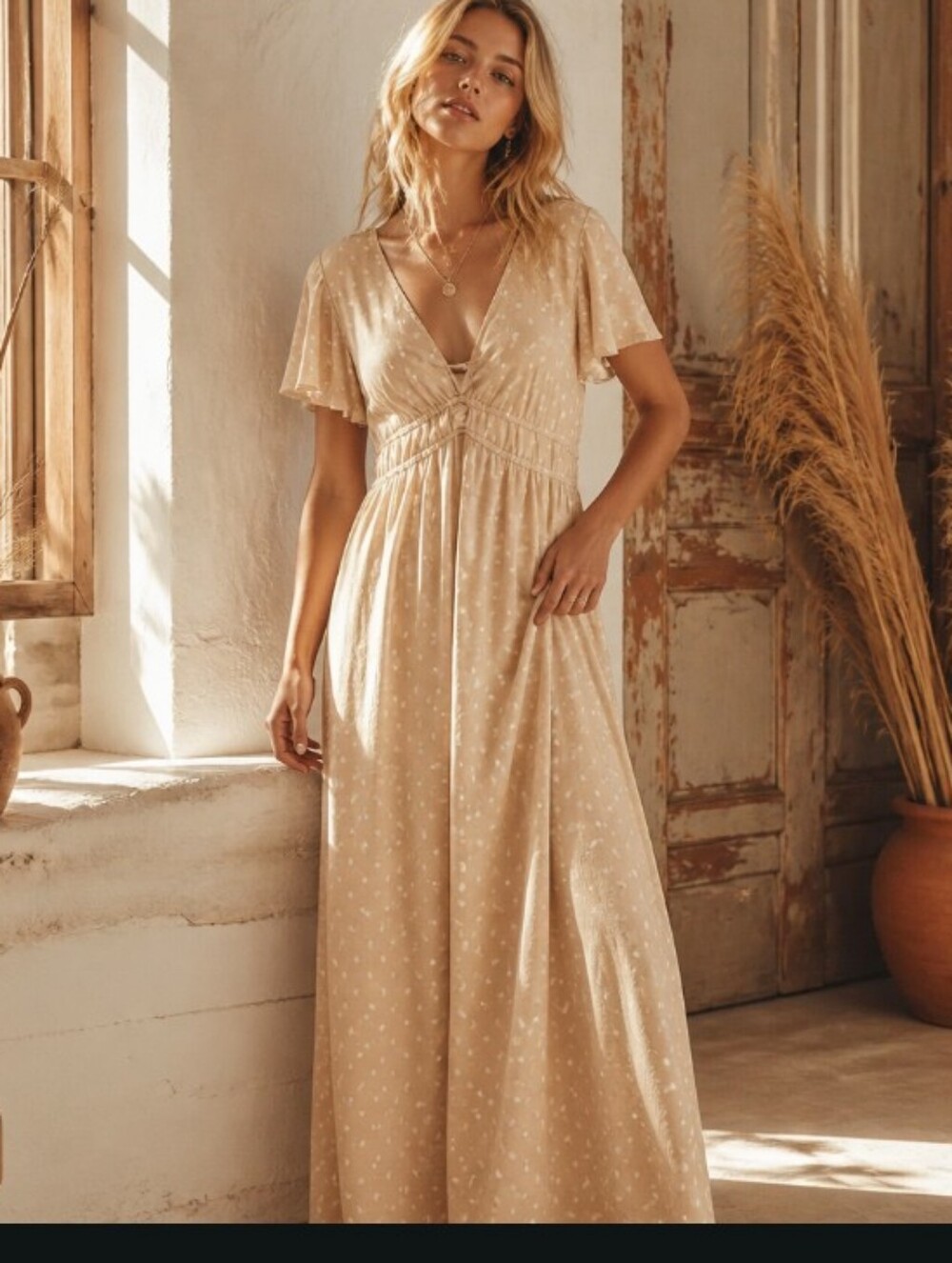 a new day Cream Polka Dot V-Neck Maxi Dress